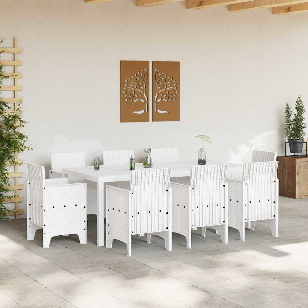 Set da Pranzo per Giardino 9 pcs Bianco Rattan Polt - homemem39