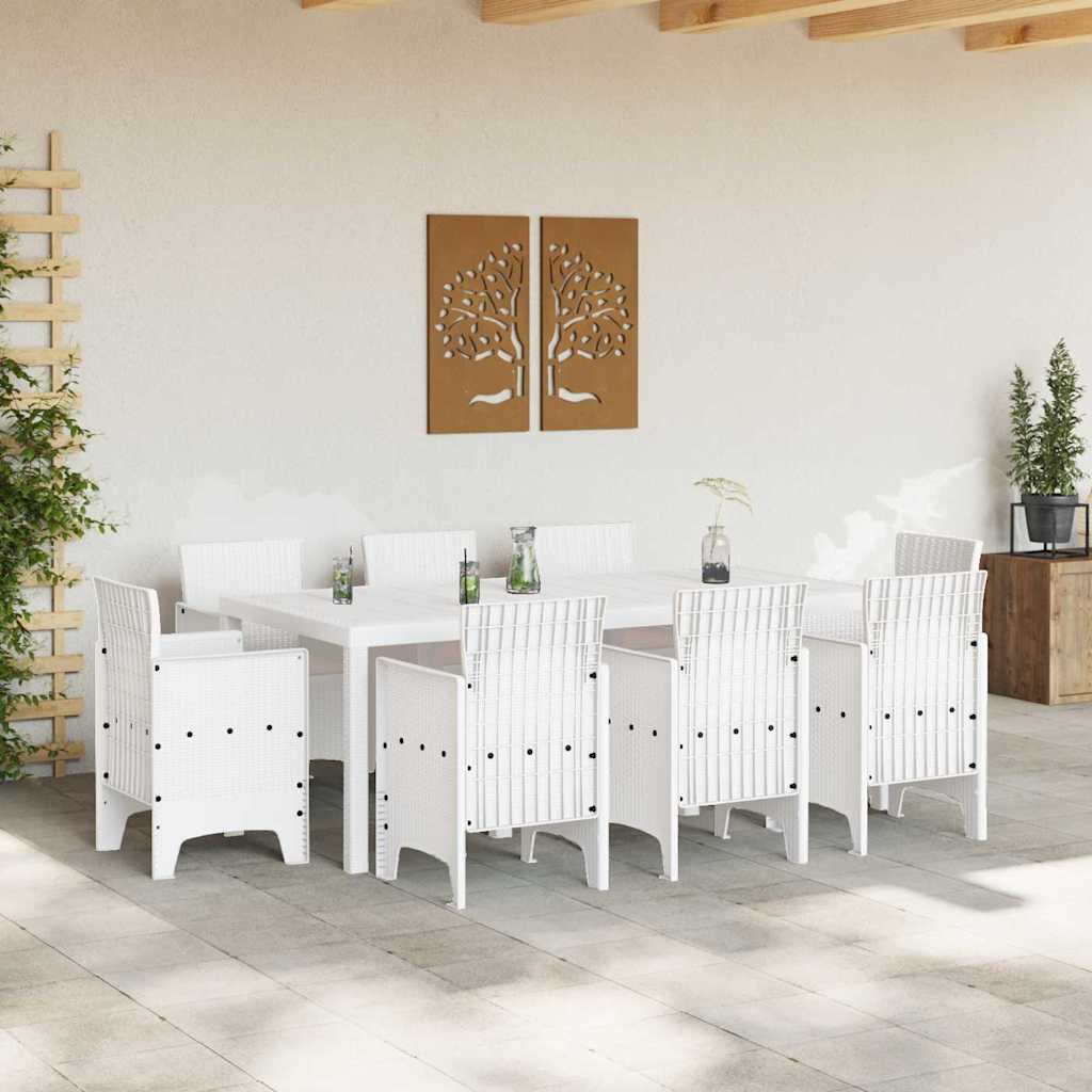 Set da Pranzo per Giardino 9 pcs Bianco Rattan Polt - homemem39