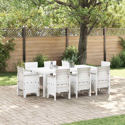Set da Pranzo per Giardino 9 pcs Bianco Rattan Polt - homemem39