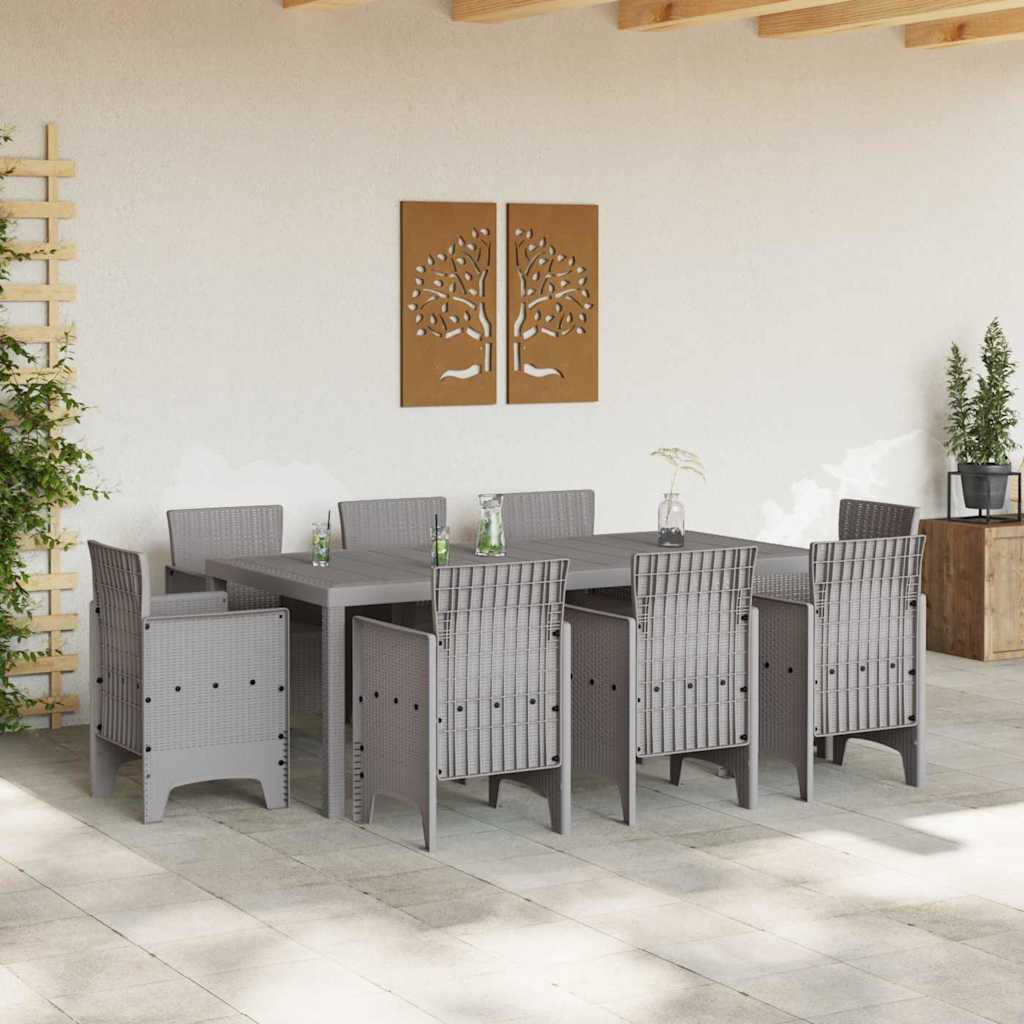 Set da Pranzo per Giardino 9 pcs Grigio chiaro Rattan Polt - homemem39