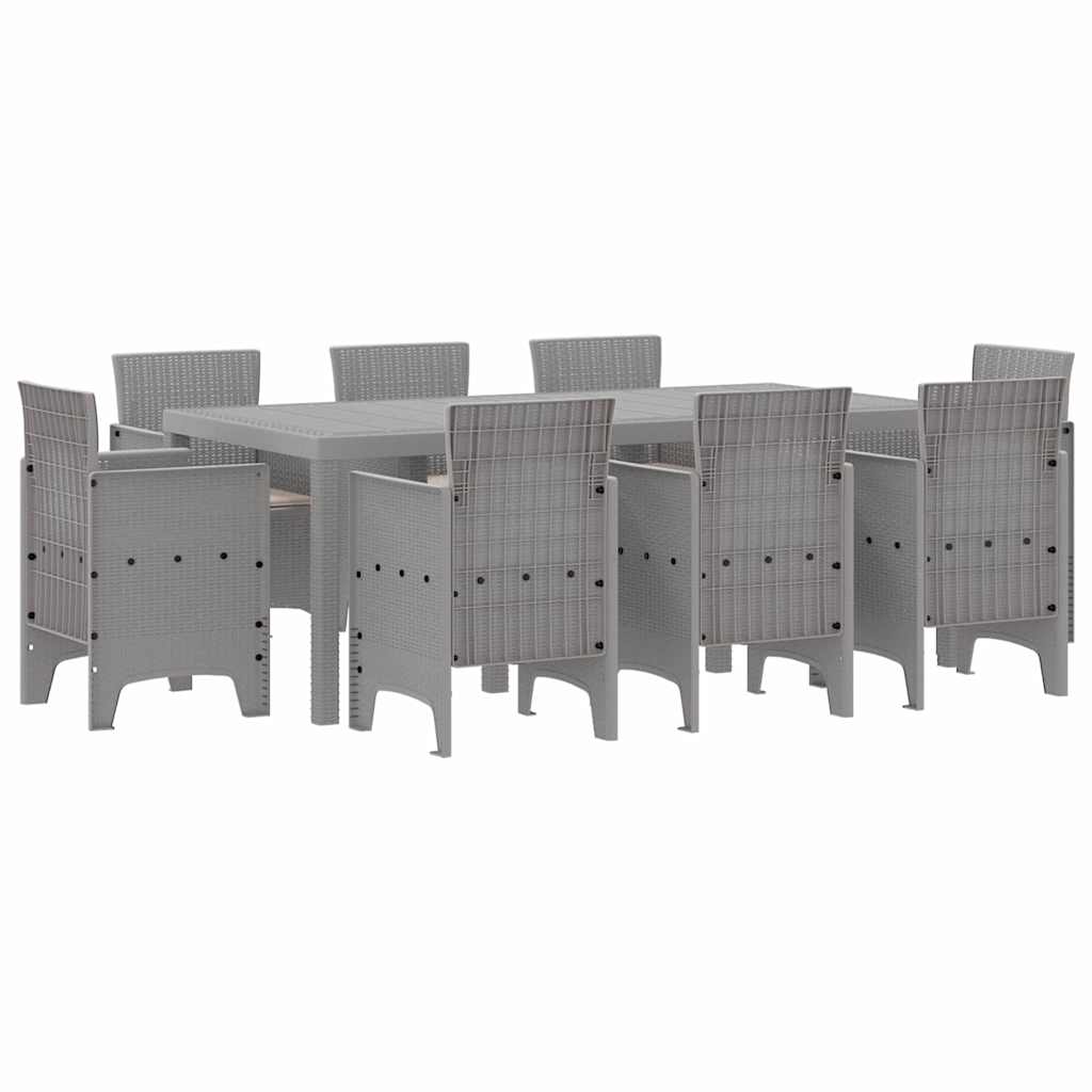 Set da Pranzo per Giardino 9 pcs Grigio chiaro Rattan Polt - homemem39