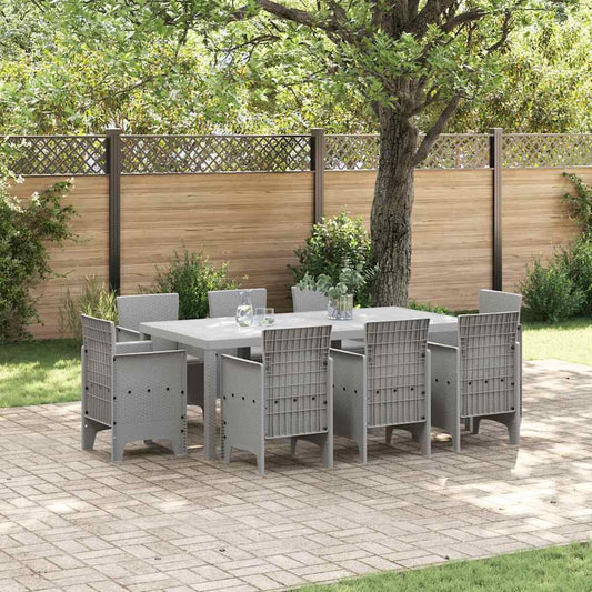Set da Pranzo per Giardino 9 pcs Grigio chiaro Rattan Polt - homemem39