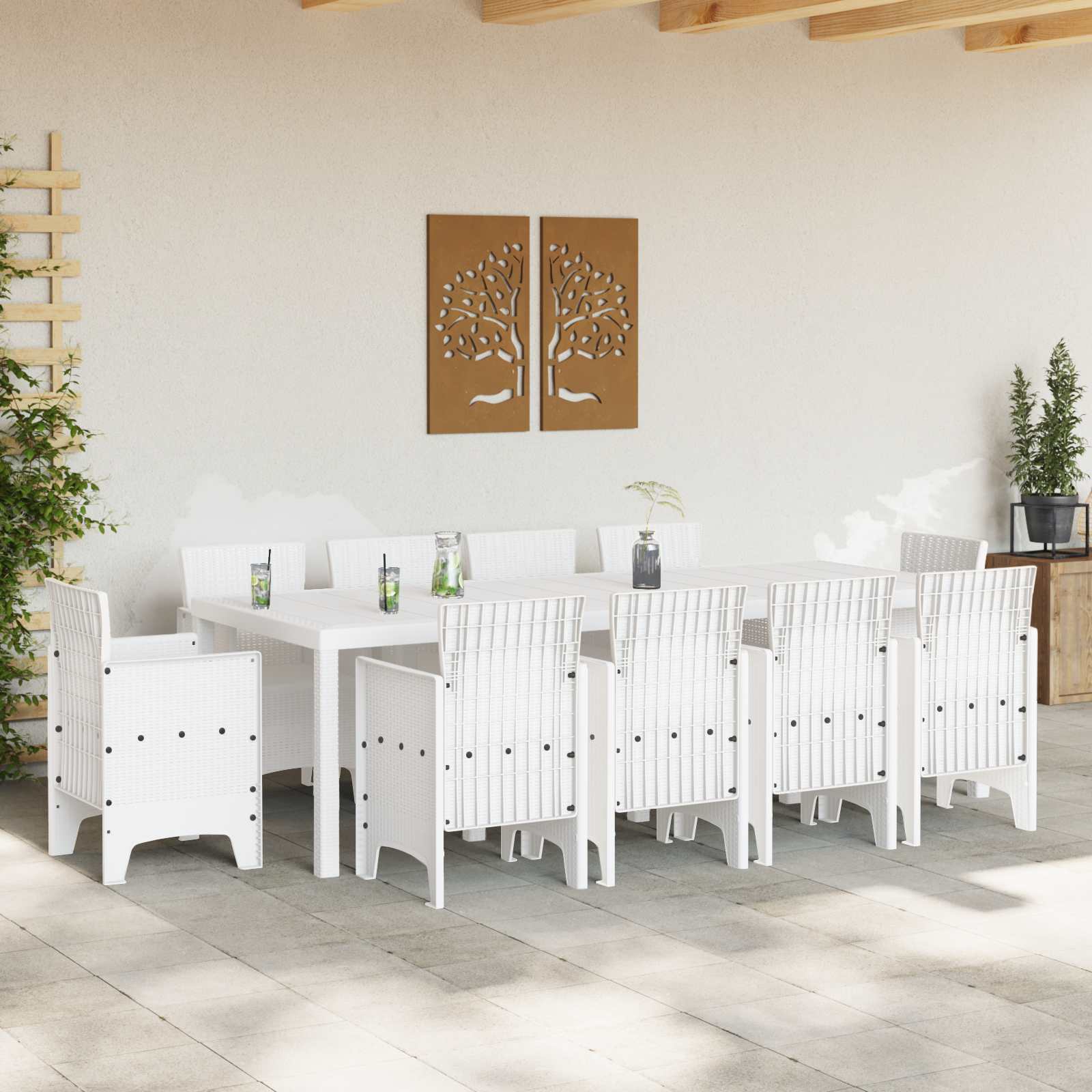Set da Pranzo per Giardino 11 pz Bianco Polipropilene | homemem39