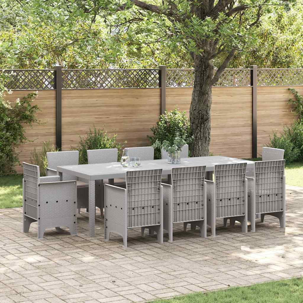 Set da Pranzo per Giardino 11 pcs Grigio chiaro Rattan Polt - homemem39