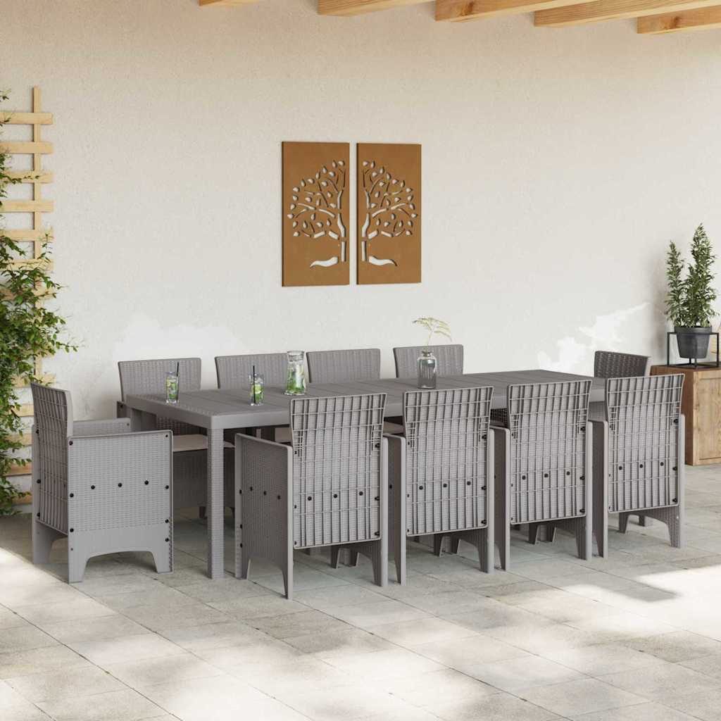 Set da Pranzo per Giardino 11 pcs Grigio chiaro Rattan Polt - homemem39