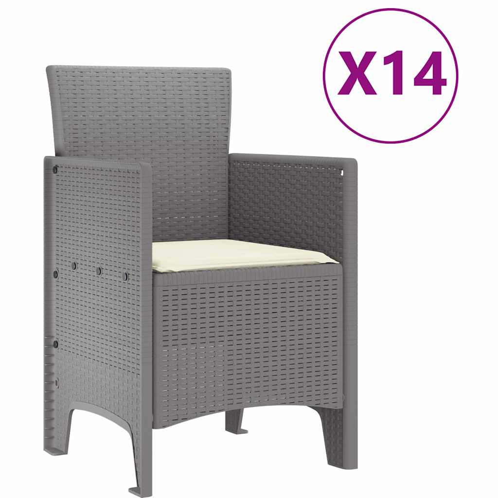 Set da Pranzo per Giardino 15 pcs Grigio chiaro Rattan Polt - homemem39