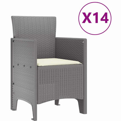 Set da Pranzo per Giardino 15 pcs Grigio chiaro Rattan Polt - homemem39