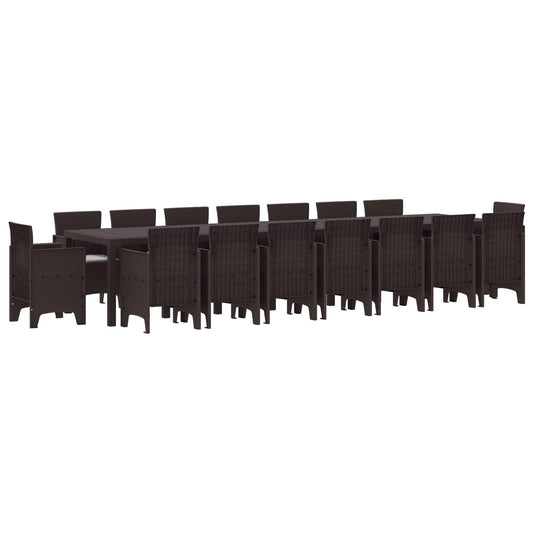 Set da pranzo da giardino con cuscini 17 pcs Marrone PP