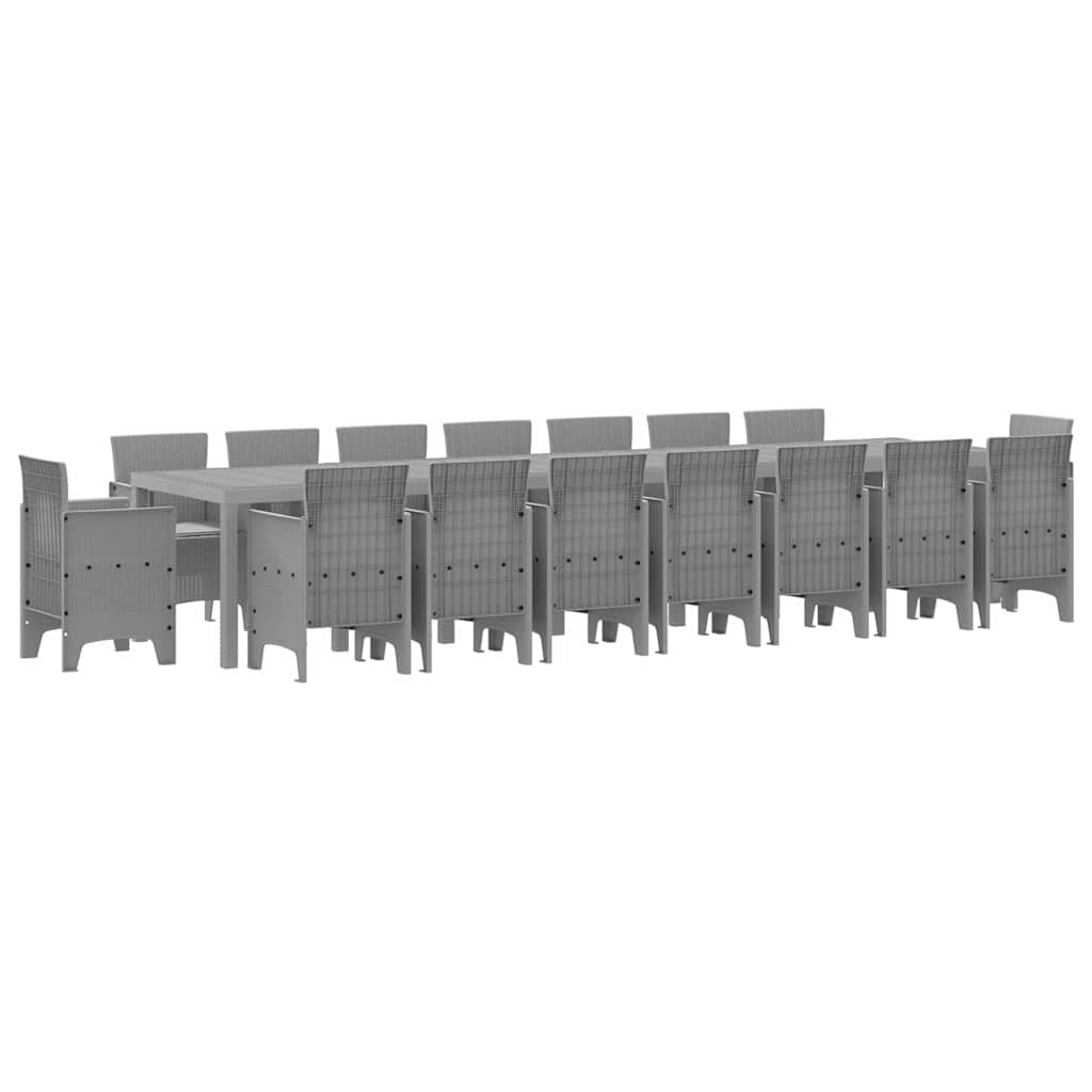 Set da Pranzo per Giardino 17 pcs Grigio chiaro Rattan Polt - homemem39