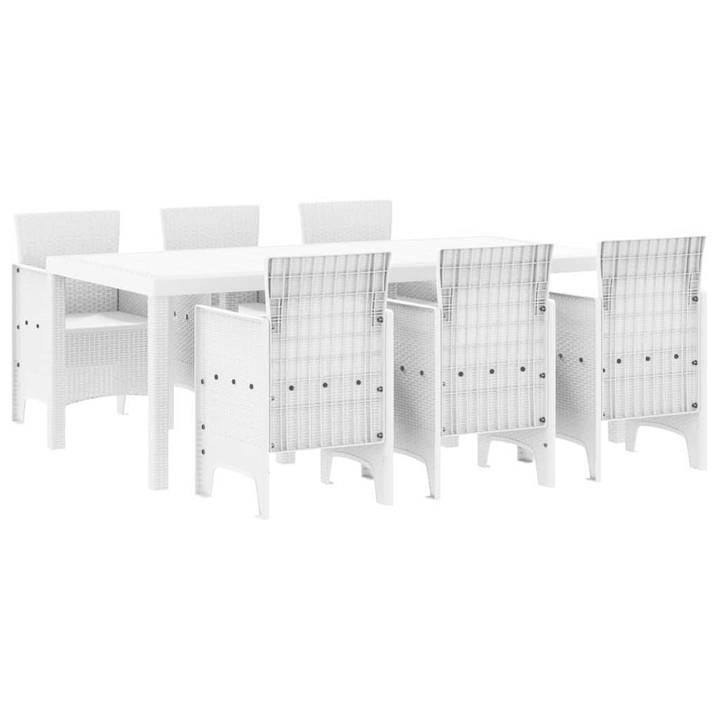 Set da Pranzo per Giardino 7 pcs Bianco Rattan Polt - homemem39