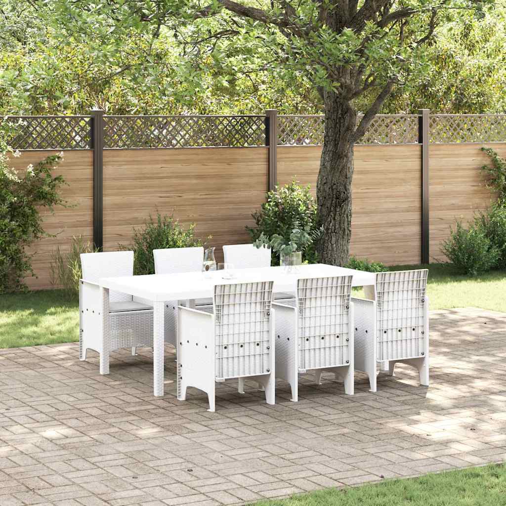 Set da Pranzo per Giardino 7 pcs Bianco Rattan Polt - homemem39