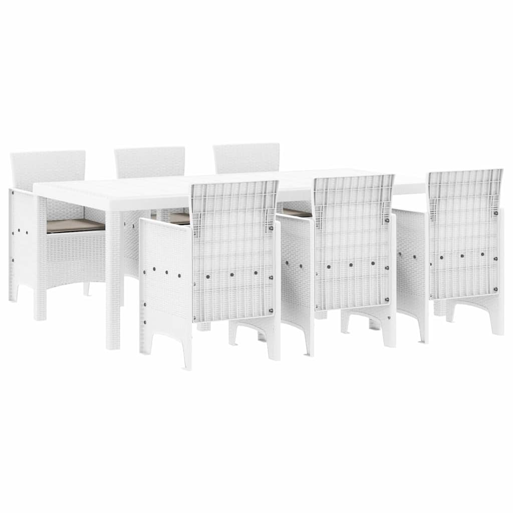 Set da Pranzo per Giardino 7 pcs Bianco Rattan Polt - homemem39