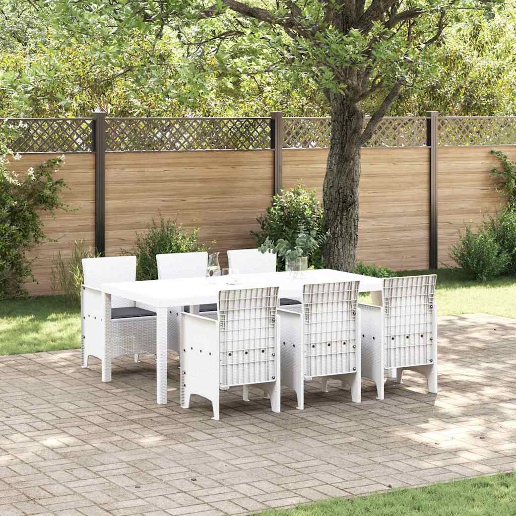 Set da Pranzo per Giardino 7 pcs Bianco Rattan Polt - homemem39