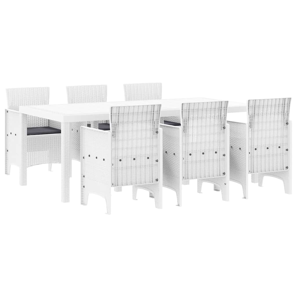 Set da Pranzo per Giardino 7 pcs Bianco Rattan Polt - homemem39