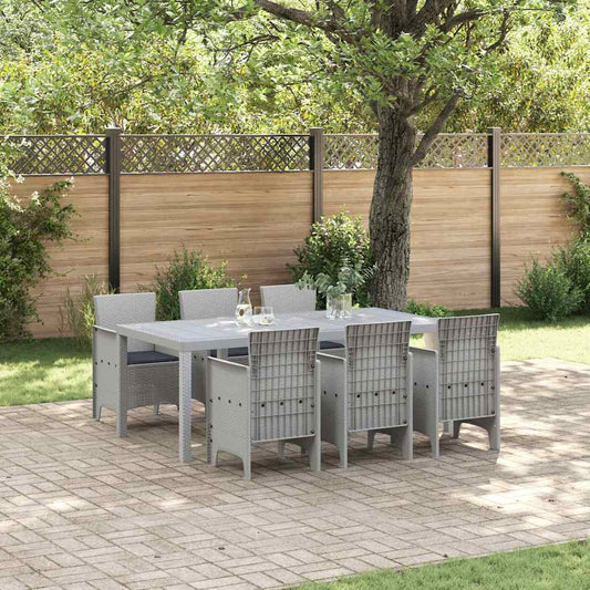 Set da Pranzo per Giardino 7 pcs Grigio chiaro Rattan Polt - homemem39
