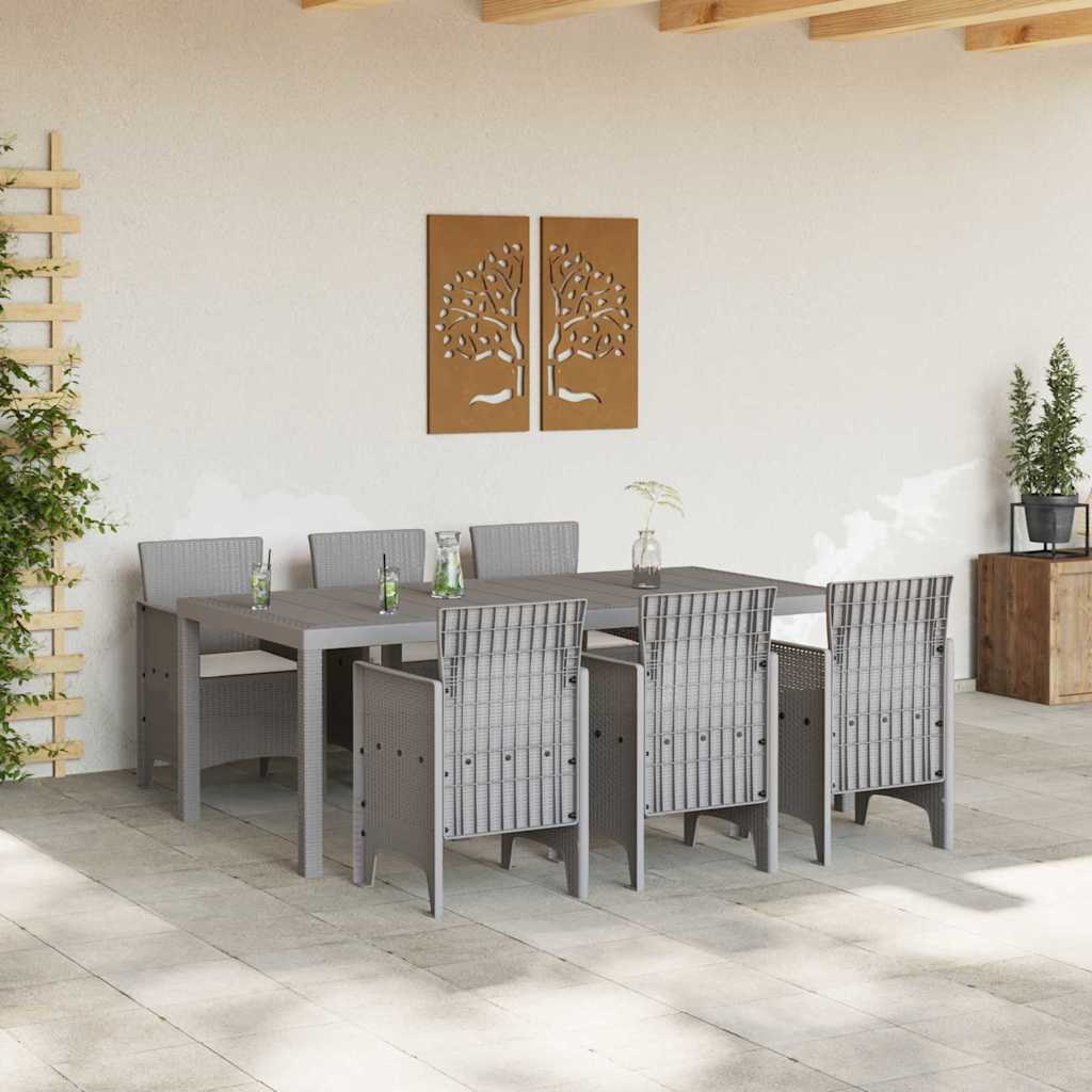 Set da Pranzo per Giardino 7 pcs Grigio chiaro Rattan Polt - homemem39