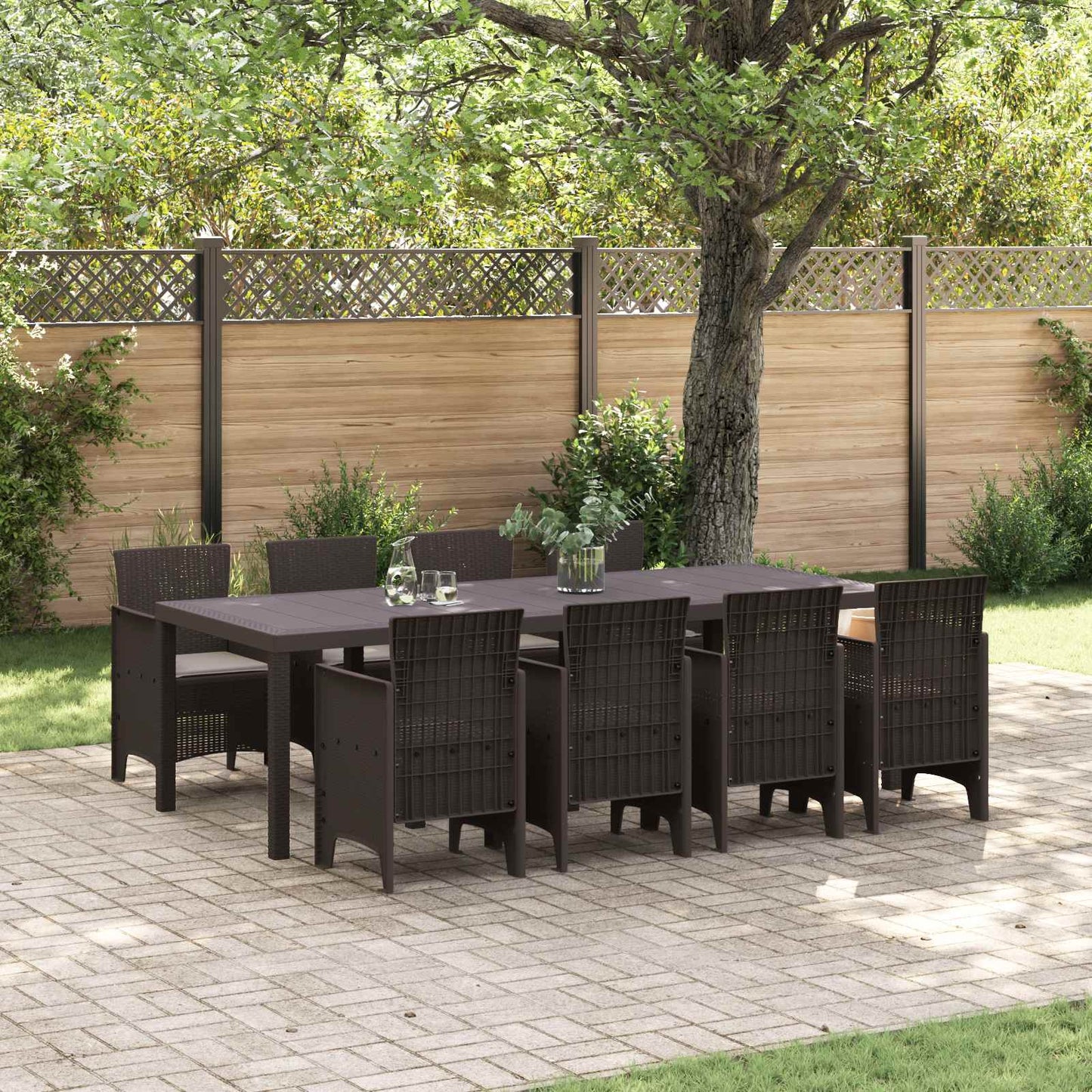 Set da Pranzo per Giardino 9 pcs Marrone Polipropilene