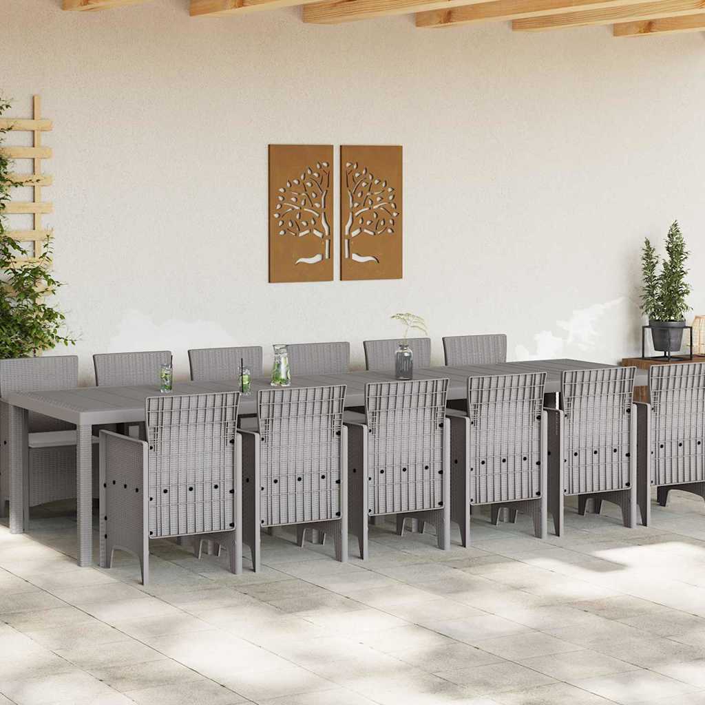 Set da Pranzo per Giardino 13 pcs Grigio chiaro Rattan Polt - homemem39