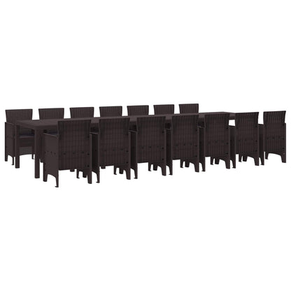 Set da pranzo da giardino con cuscini 15 pz Marrone PP