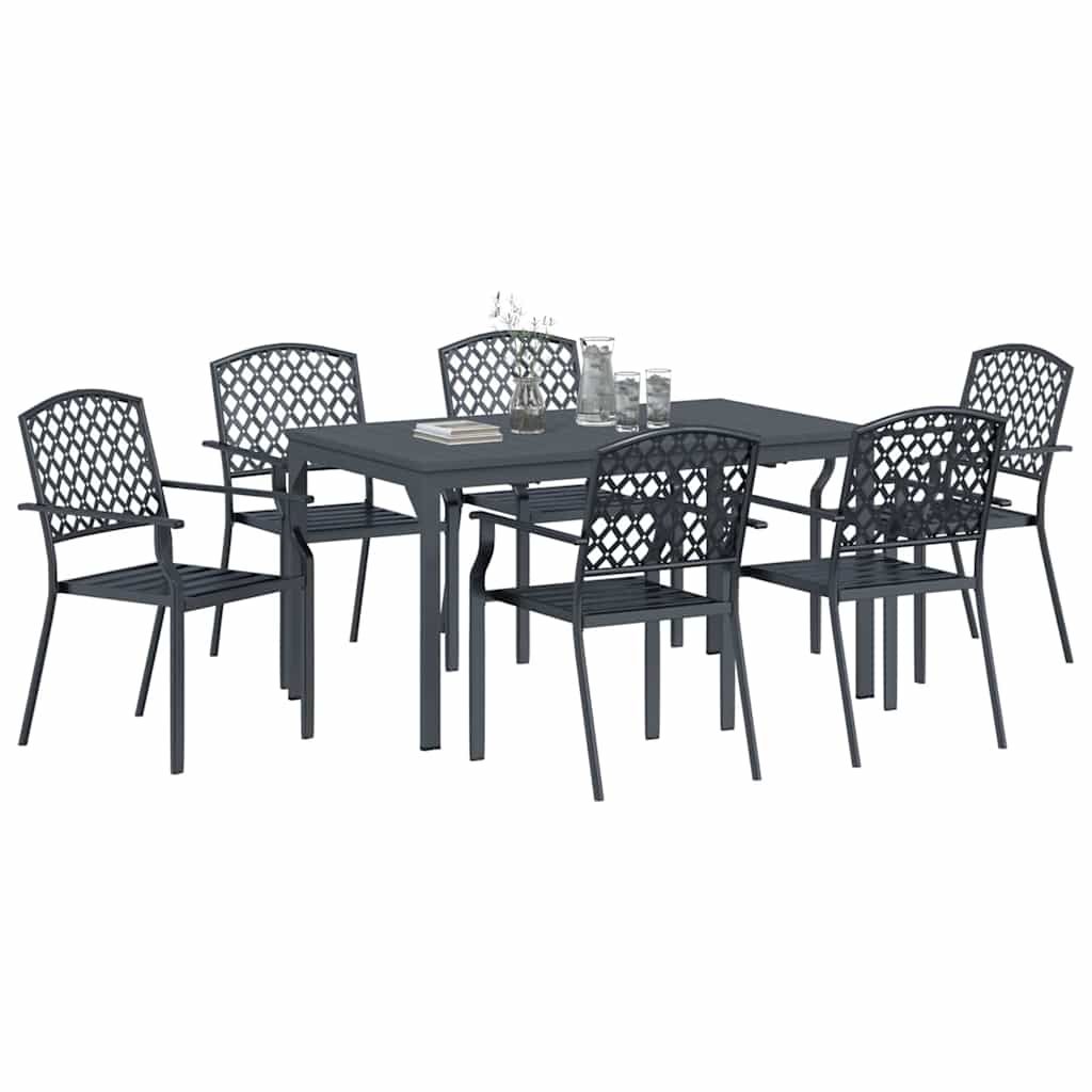 Set da Pranzo per Giardino 7 pcs Antracite Acciaio - homemem39