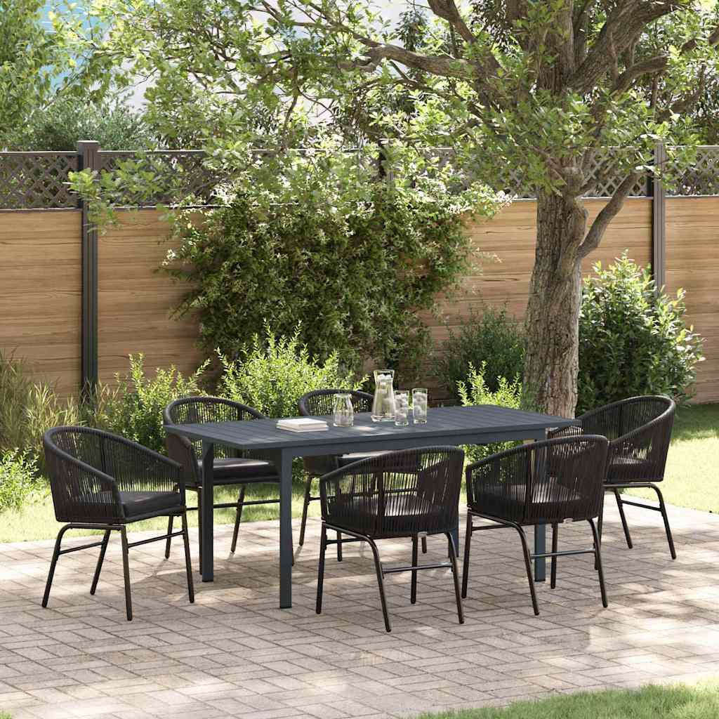 Set da Pranzo per Giardino 7 pcs Nero Poly Rattan - homemem39