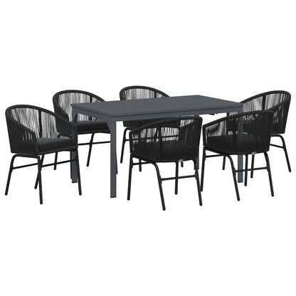 Set da Pranzo per Giardino 7 pcs Nero Poly Rattan - homemem39
