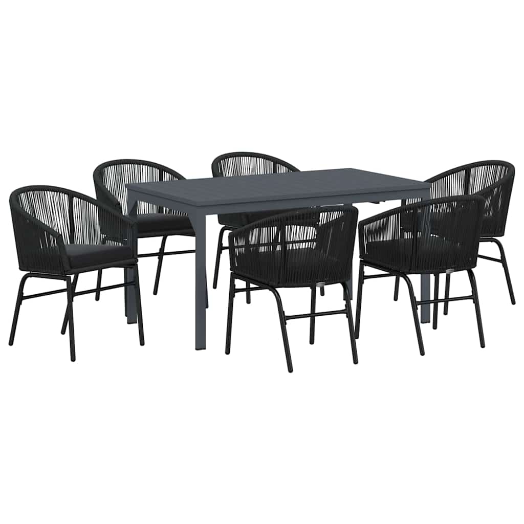 Set da Pranzo per Giardino 7 pcs Nero polyrattan | homemem39
