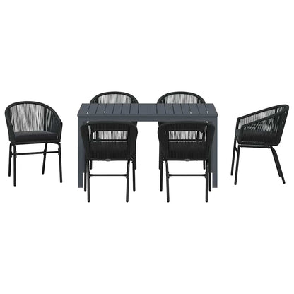 Set da Pranzo per Giardino 7 pcs Nero Poly Rattan - homemem39