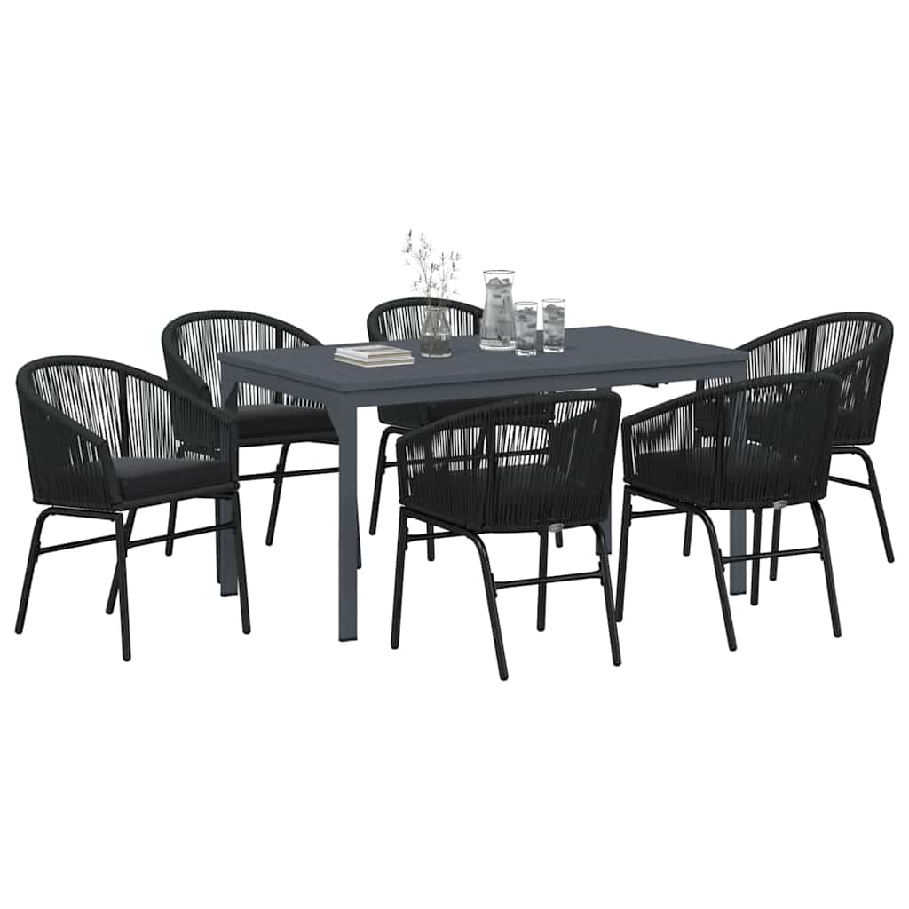 Set da Pranzo per Giardino 7 pcs Nero Poly Rattan - homemem39