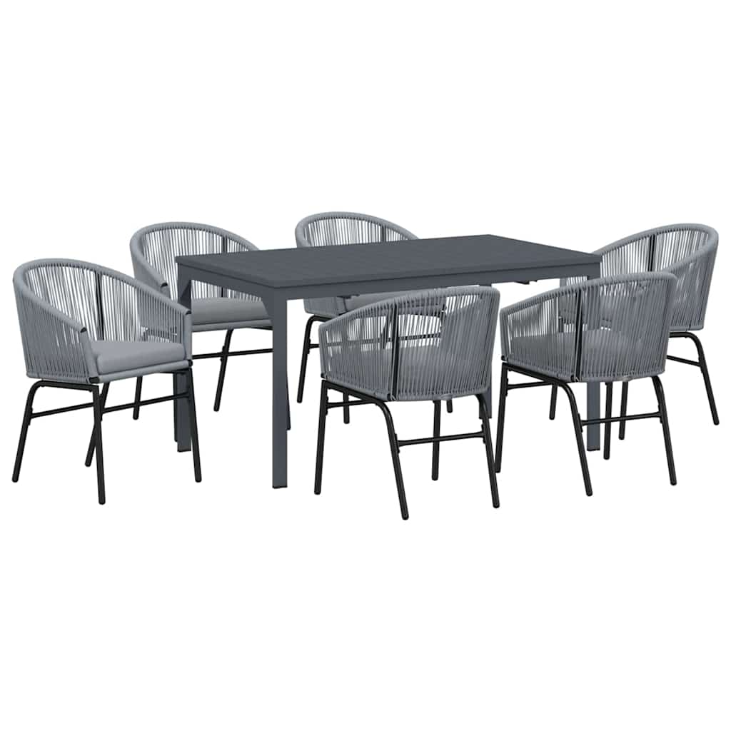 Set da Pranzo per Giardino 7 pcs Grigio Poly Rattan - homemem39
