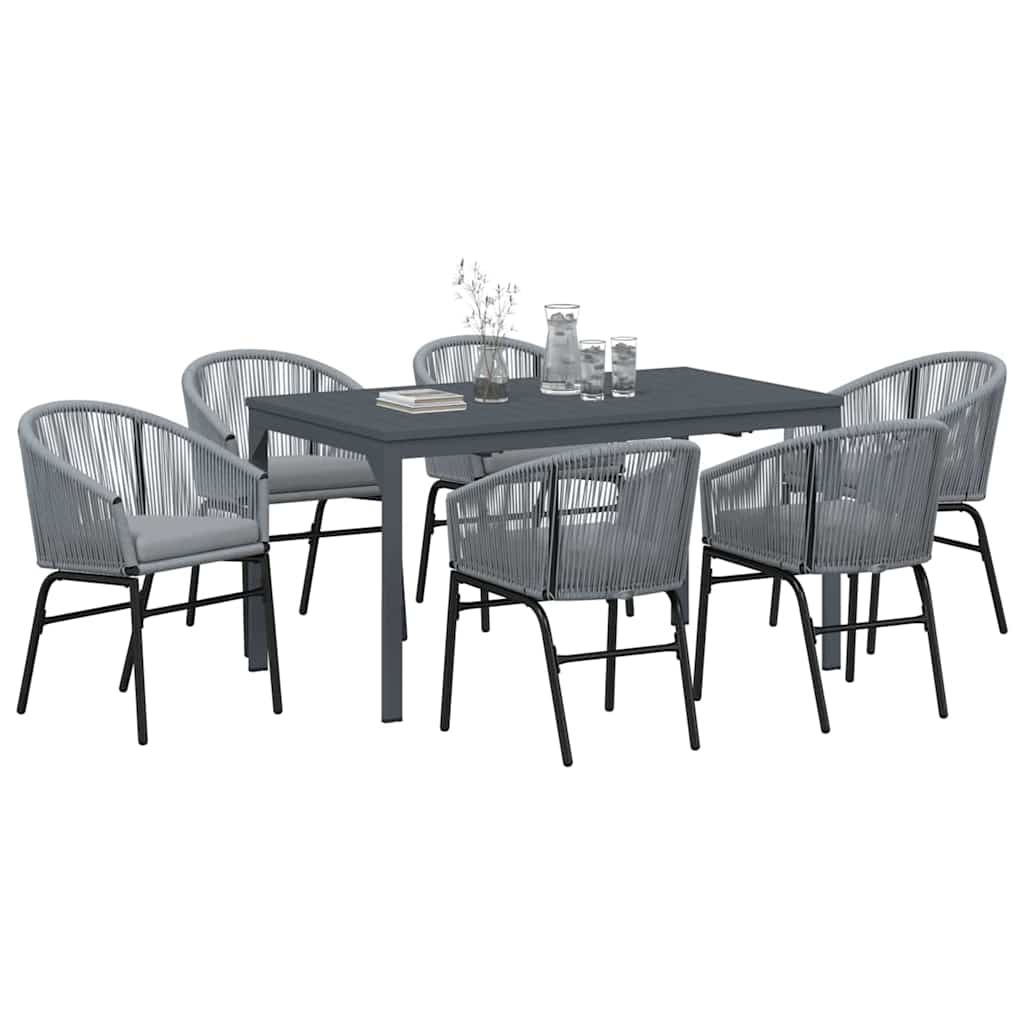 Set da Pranzo per Giardino 7 pcs Grigio Poly Rattan - homemem39