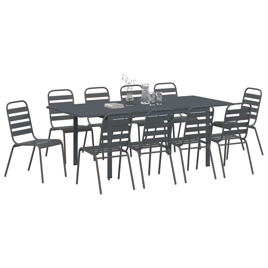 Set da Pranzo per Giardino 11 pcs Antracite Acciaio - homemem39