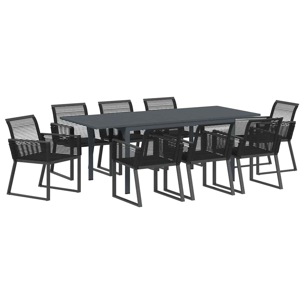 Set da Pranzo per Giardino 9 pcs Nero Poly Rattan - homemem39