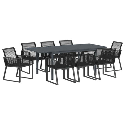 Set da Pranzo per Giardino 9 pcs Nero Poly Rattan - homemem39