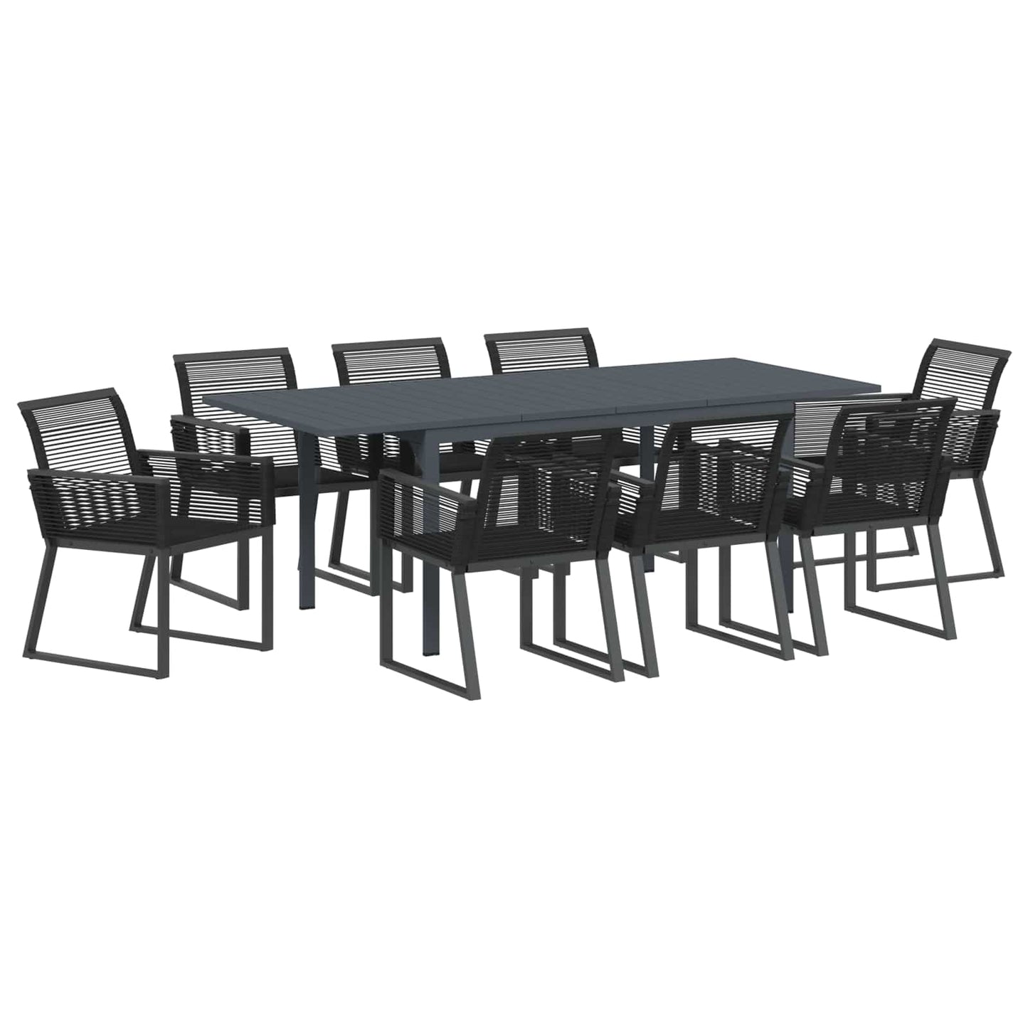 Set da Pranzo per Giardino 9 pcs Nero polyrattan