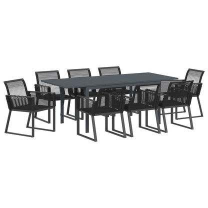 Set da Pranzo per Giardino 9 pcs Nero polyrattan