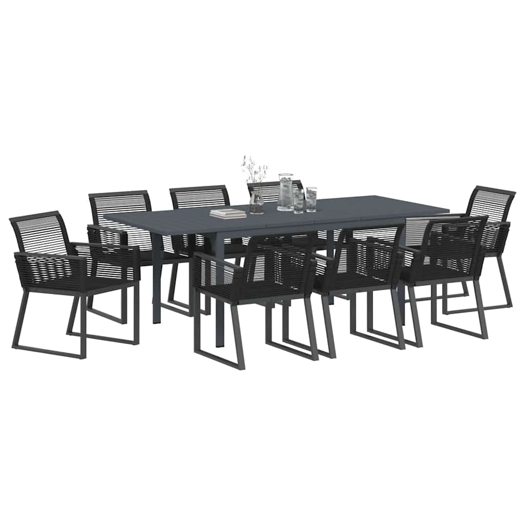 Set da Pranzo per Giardino 9 pcs Nero Poly Rattan - homemem39