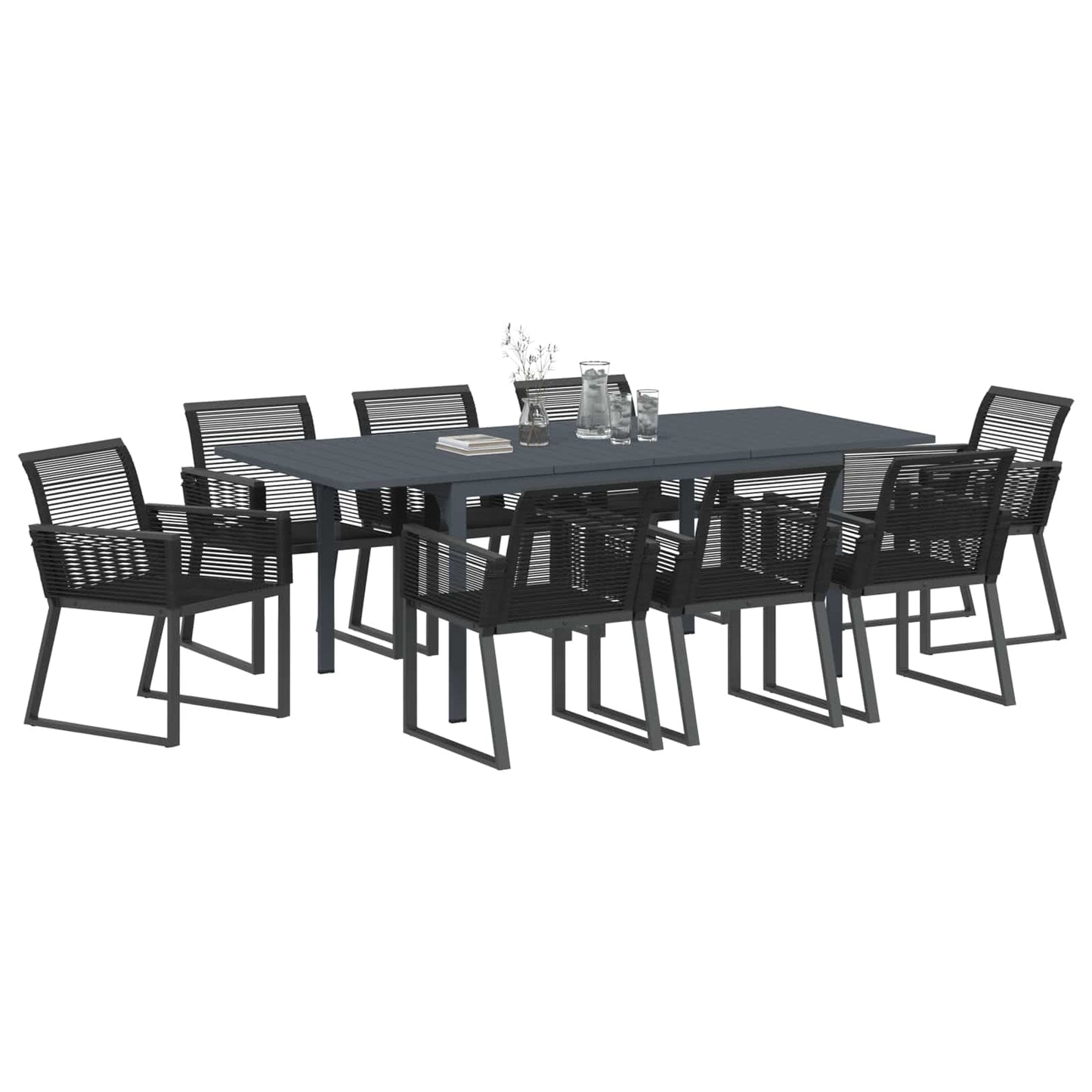 Set da Pranzo per Giardino 9 pcs Nero polyrattan