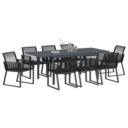 Set da Pranzo per Giardino 9 pcs Nero polyrattan