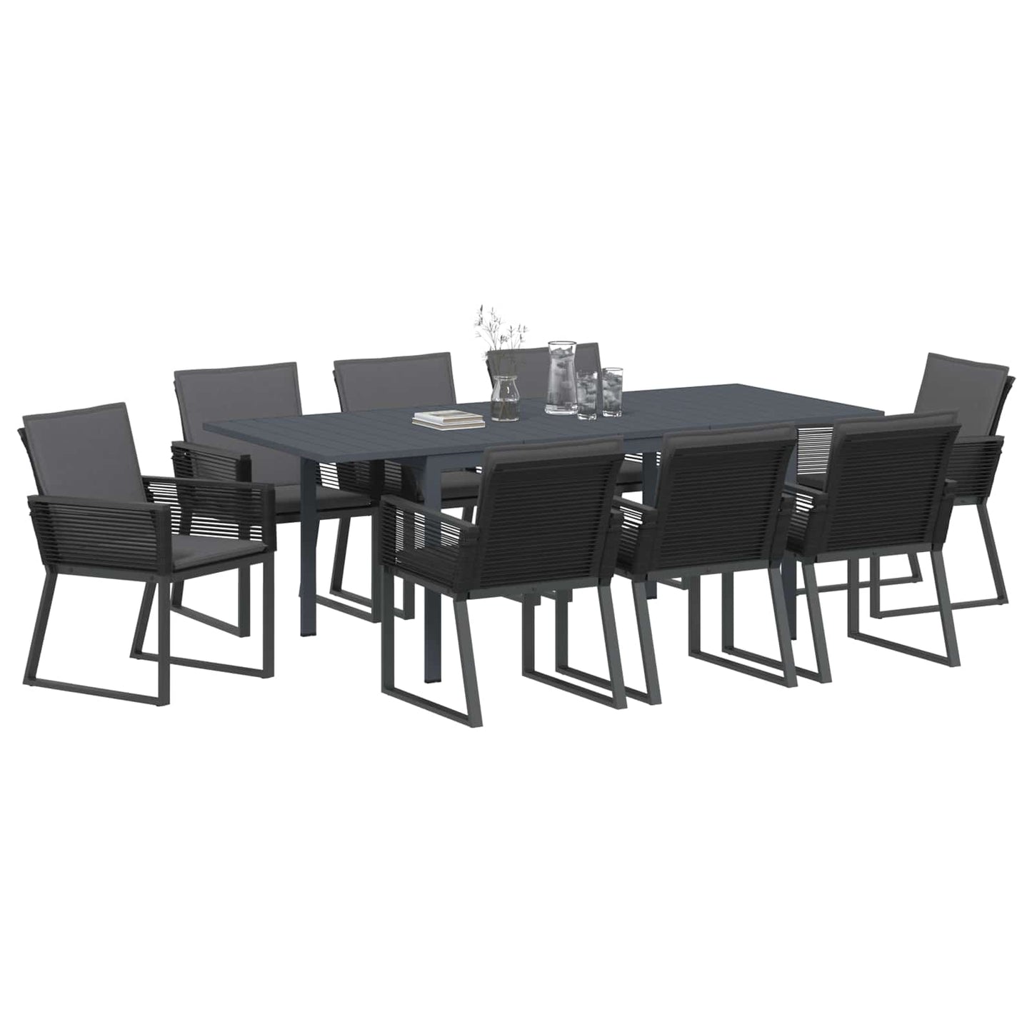 Set da Pranzo per Giardino 9 pcs Nero polyrattan | homemem39