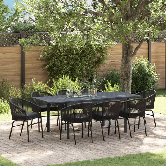 Set da Pranzo per Giardino 9 pcs Nero polyrattan