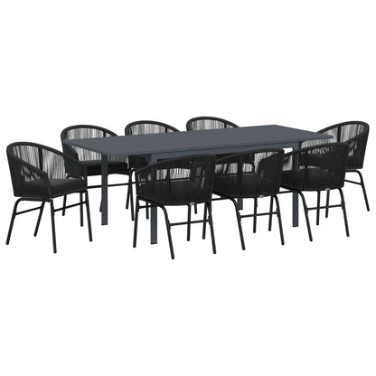 Set da Pranzo per Giardino 9 pcs Nero polyrattan