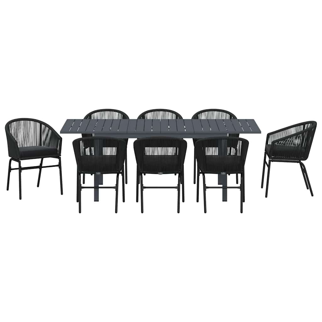 Set da Pranzo per Giardino 9 pcs Nero Poly Rattan - homemem39