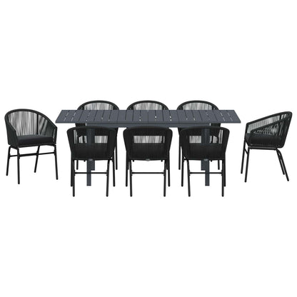 Set da Pranzo per Giardino 9 pcs Nero polyrattan | homemem39