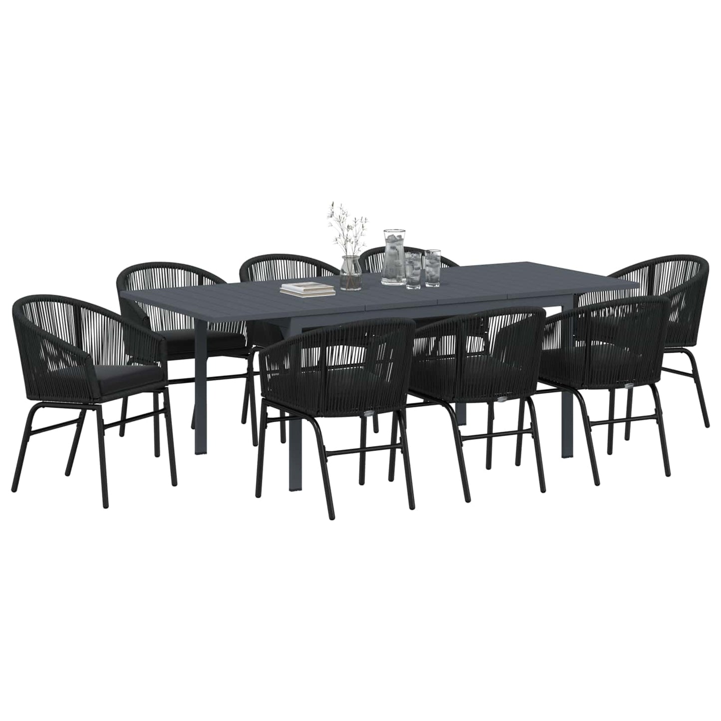 Set da Pranzo per Giardino 9 pcs Nero polyrattan