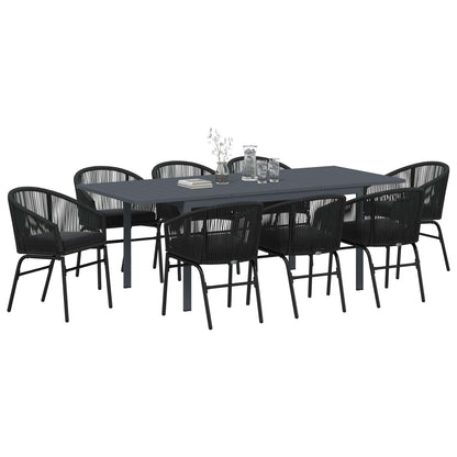 Set da Pranzo per Giardino 9 pcs Nero polyrattan