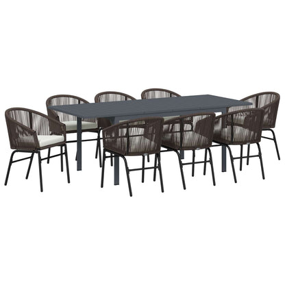 Set da Pranzo per Giardino 9 pcs Marrone polyrattan