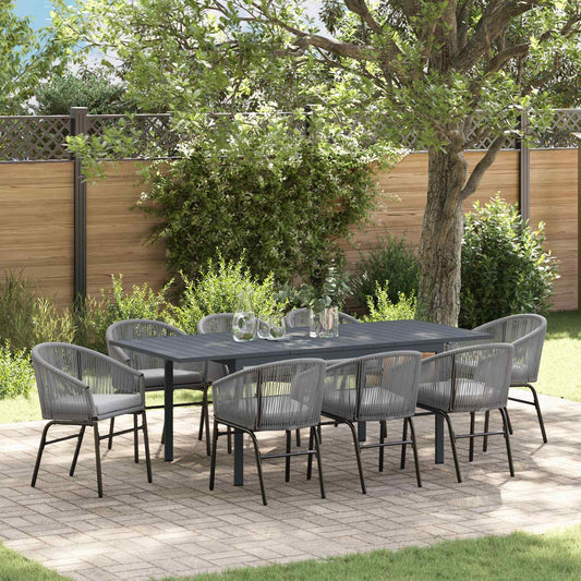 Set da Pranzo per Giardino 9 pcs Grigio polyrattan