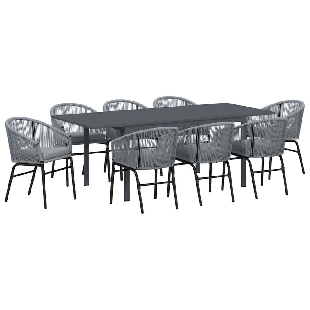 Set da Pranzo per Giardino 9 pcs Grigio Poly Rattan - homemem39