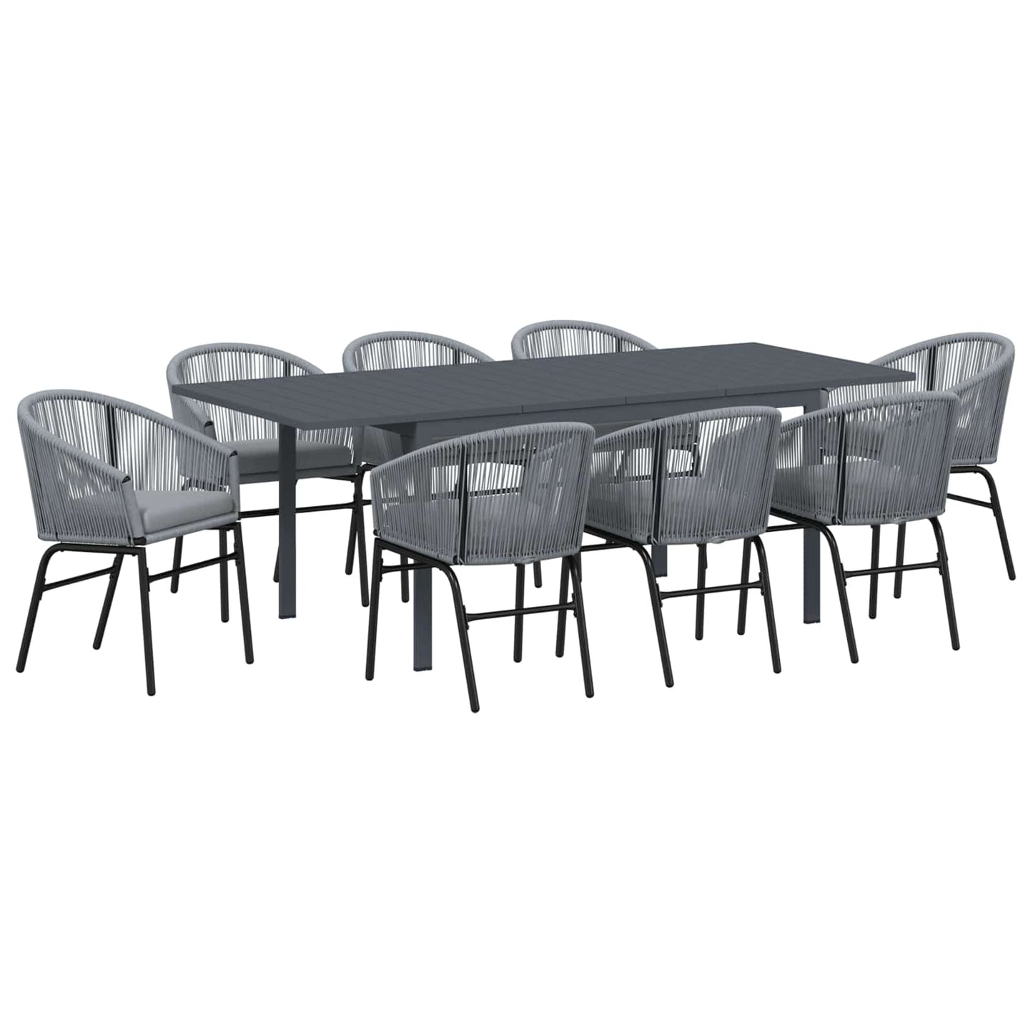 Set da Pranzo per Giardino 9 pcs Grigio polyrattan